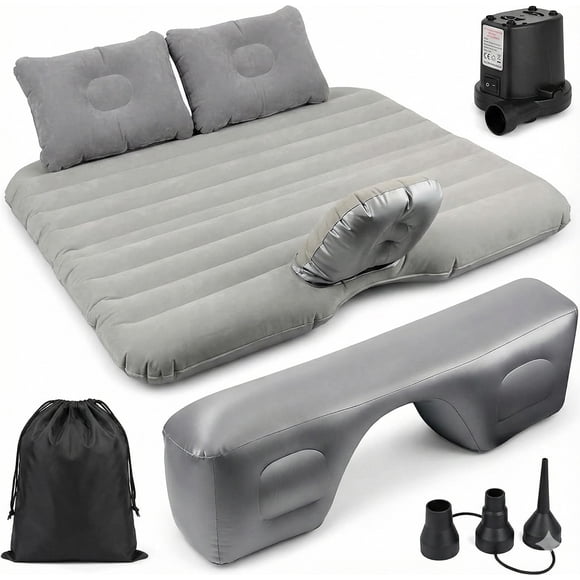 Colchón Inflable para Auto Camping con Bomba 12V y Almohadas Descanso Cómodo en Cada Viaje
