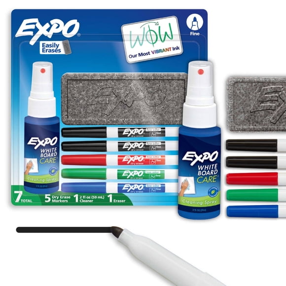 Kit Marcadores Pizarra Expo Fine 2mm 7 Colores Borrador Limpiador