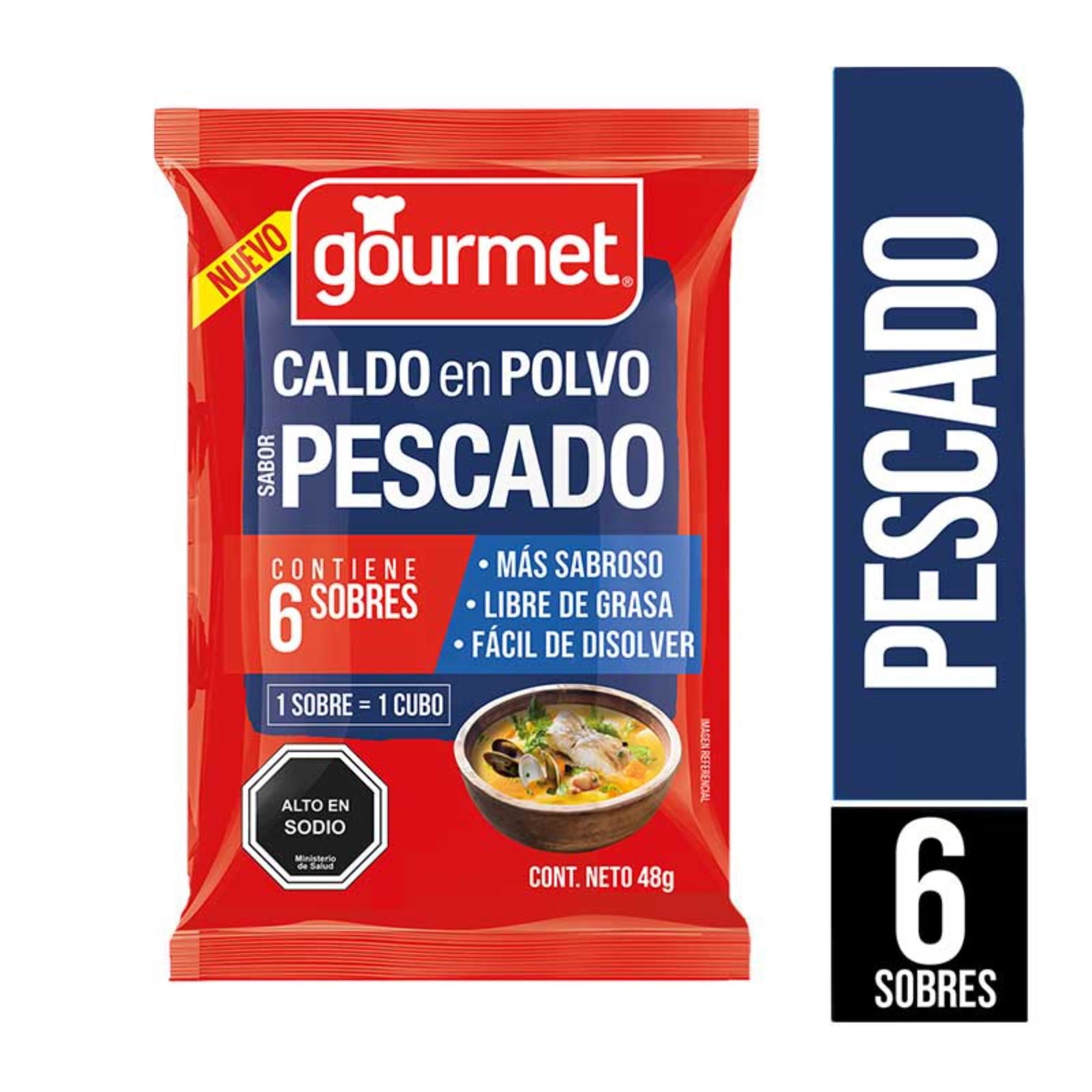 Caldo En Polvo Sabor Pescado (6 Sobres) Bolsa 48 g Gourmet