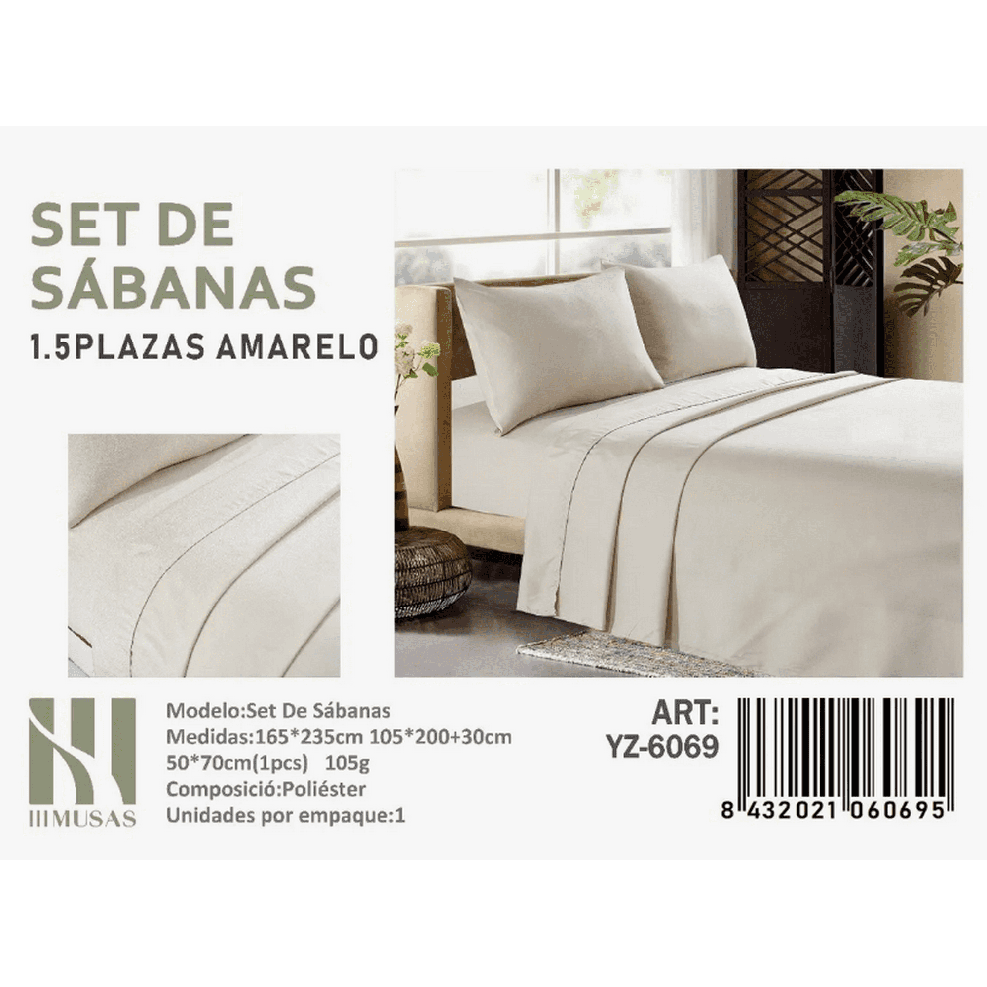 Tecnocasa - Set De Sabanas Plaza Y Media Color Amarelo 200 Hilos + 1 Funda De Almohada
