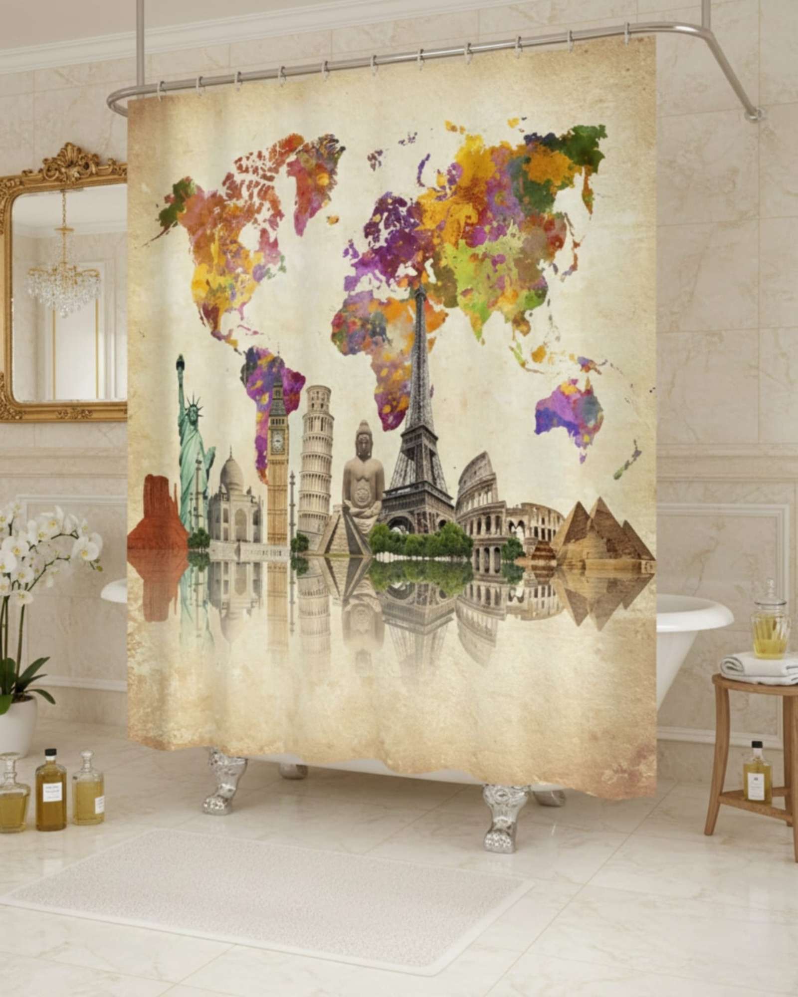 Mylhogar - Cortina De Baño Tela Género + Forro Impermeable