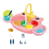 Magideal - Fregadero De Cocina De Juguete Para Niños, Accesorios De Juguete Con Juego Para Correr, Agua, Comida, Fregadero Para Niños, Juego De Lavavajillas Para Cerdo Rosa