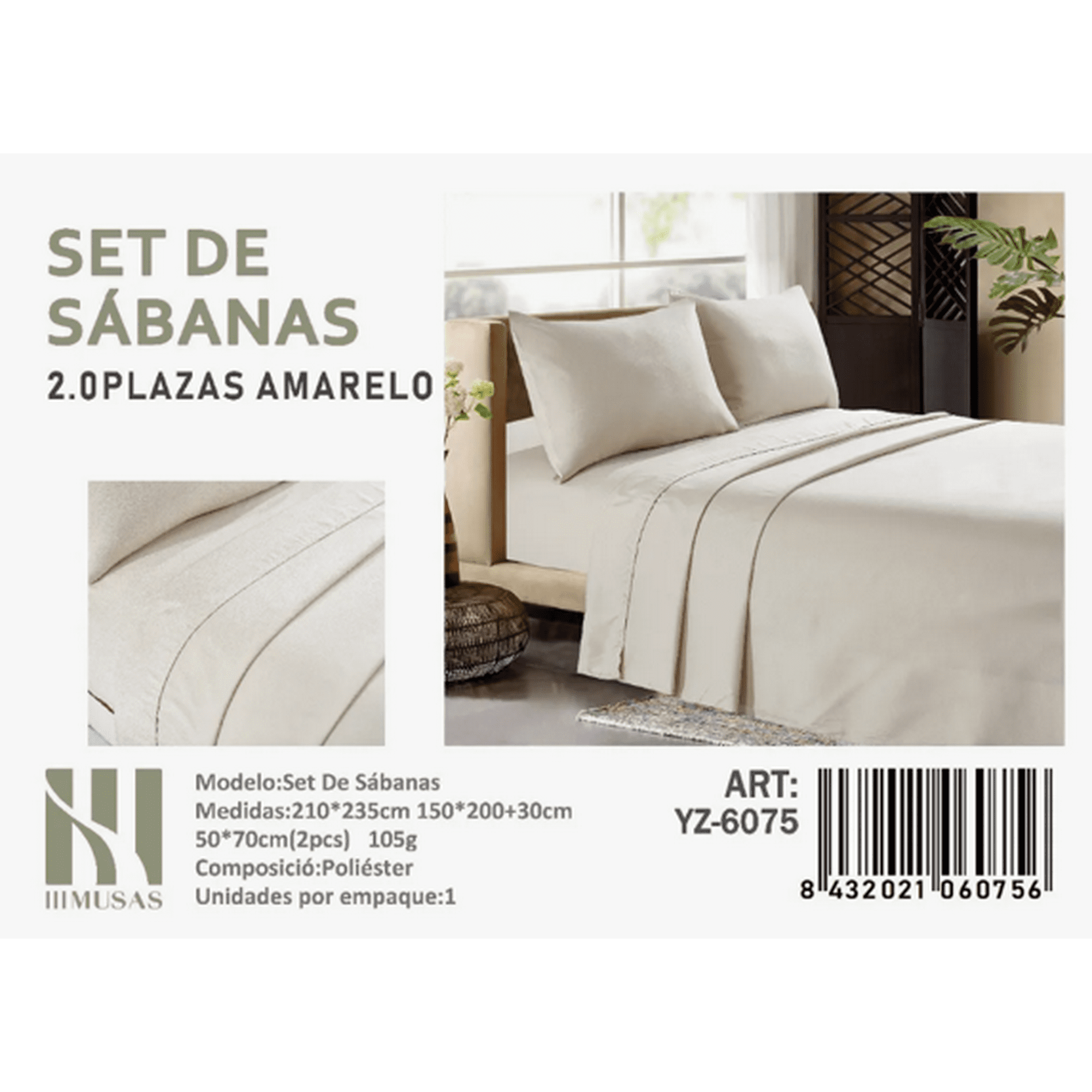 Tecnocasa - Set De Sabanas 2 Plazas Color Amarelo 200 Hilos + 2 Funda De Almohada