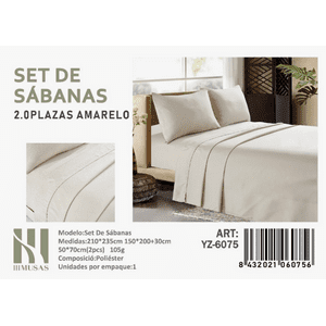 Tecnocasa - Set De Sabanas 2 Plazas Color Amarelo 200 Hilos + 2 Funda De Almohada