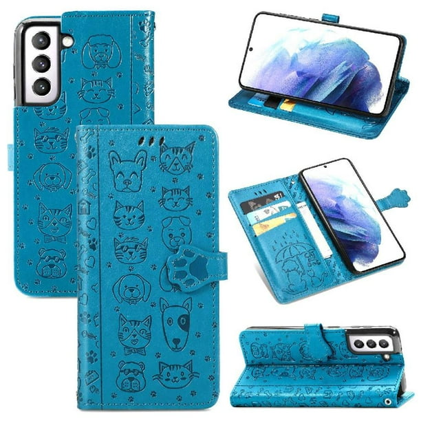 Funda Cartera FOXDOCK para Samsung Galaxy S22 , Flip PU con Relieve de Gatos y Perros, Tarjetero y Soporte