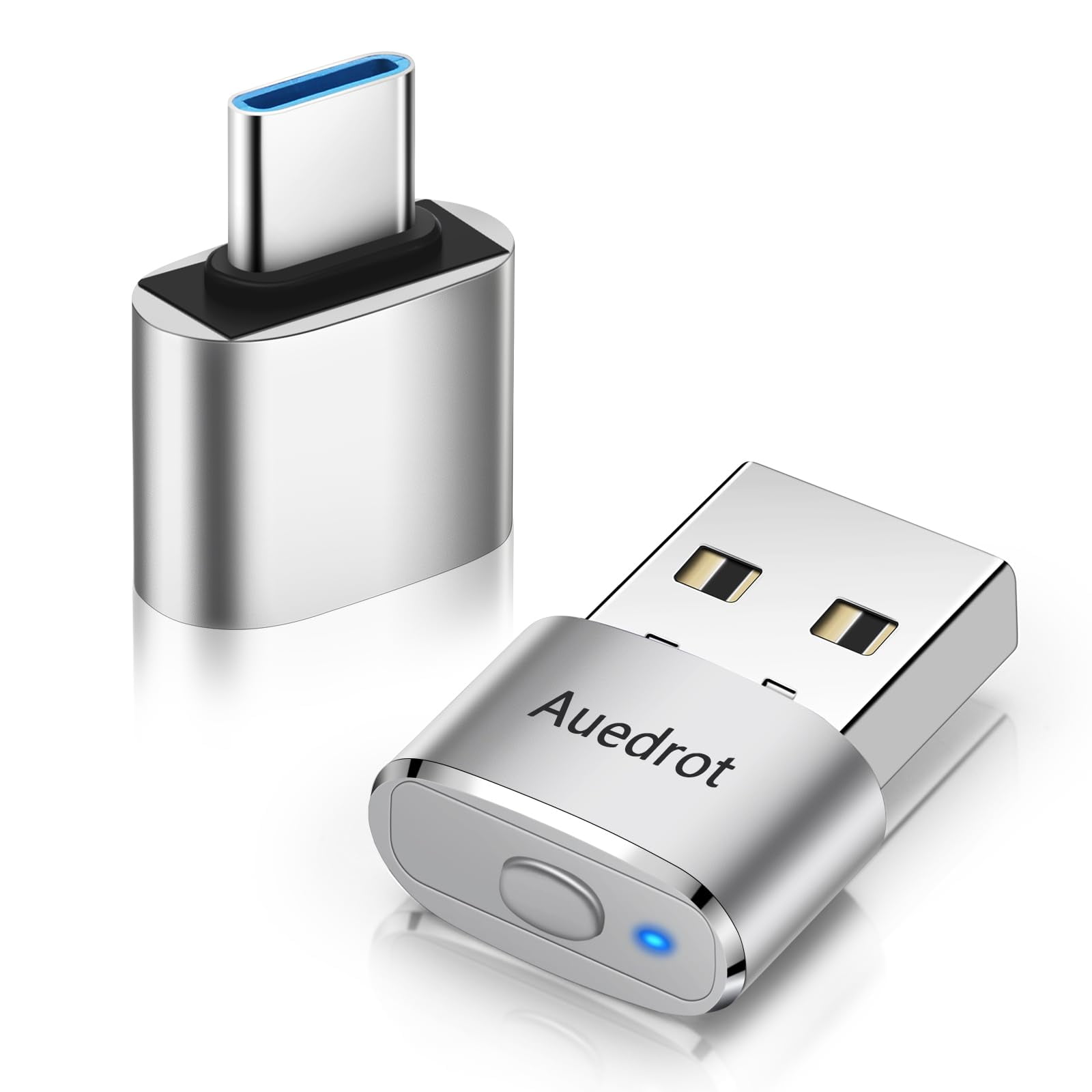 Auedrot - Mover Ratón Usb Con Botón De Interruptor, Miniagitador Automático De Ratón Con 2 Modos De Movimiento, Sin Controlador, Plug & Play, Mantiene El Ordenador/portátil Despierto, Adaptador Usb-c, Plateado