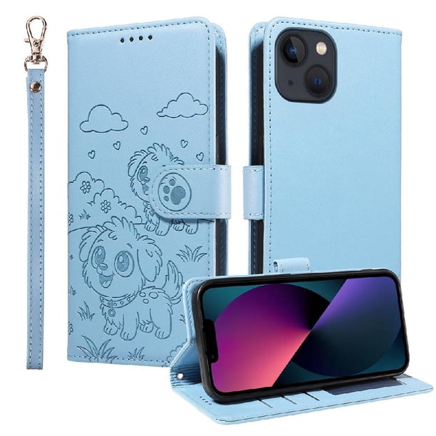 Funda Billetera FOXDOCK Compatible con iPhone 13 Mini , Diseño Perrito Tierno, Ranuras para Tarjetas y Soporte Plegable