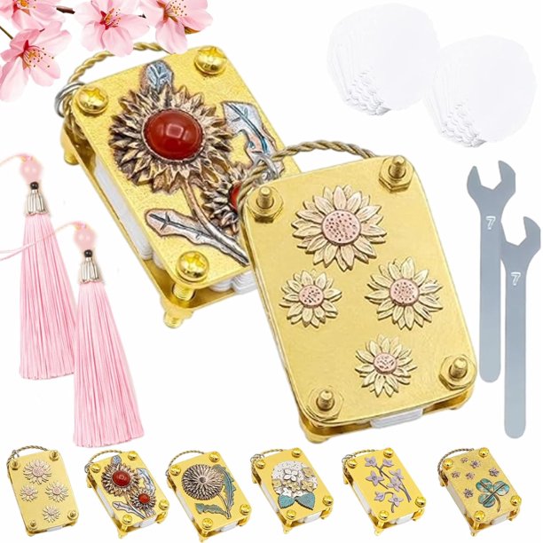 Mini prensa flores llavero kit completo oro metal miniatura conservación senderismo manualidades