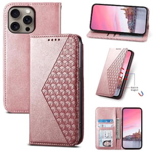 Funda Flip Foxdock Para Iphone 16 Pro Max , Estilo Billetera Con Diseño Rombo, Correa De Mano Y Soporte, Uso Diario