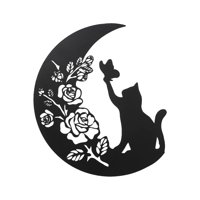 Bothyi - Letrero De Decoración De Pared De Metal Rústico Silueta De Gato Y Luna Para Sala De Estar Hogar