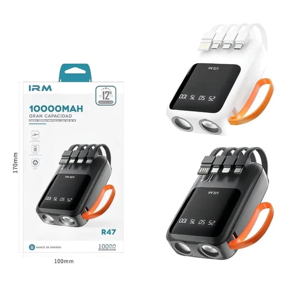 Cargador Portátil Irm R47 Usb 10000mah Negro Con Carga Rápida Y Pantalla Digital