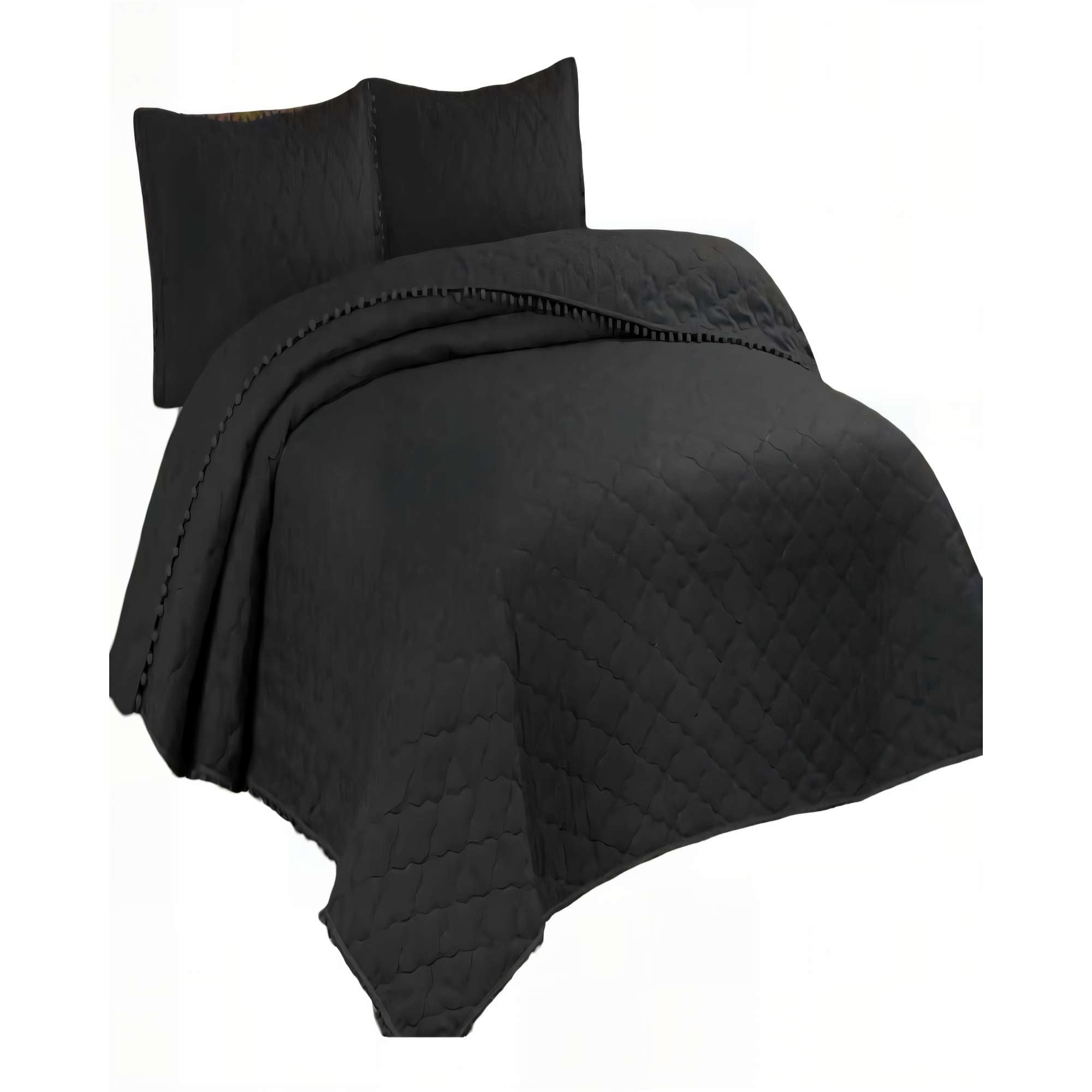 Genérico - Cubrecama King Con Detalles De Pompones Color Negro