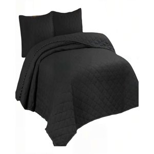 Genérico - Cubrecama Con Detalles De Pompones 2 Plazas Color Negro