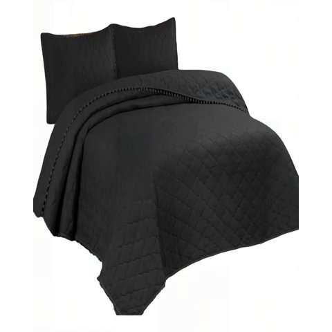Genérico - Cubrecamas Con Bordes De Pompon King Color Negro