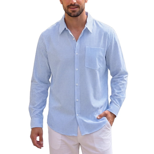 Camisa de Manga Larga a Cuadros para Hombre INSPIRE CHIC, Casual de Negocios, Camisas a Cuadros con Botones M Azul