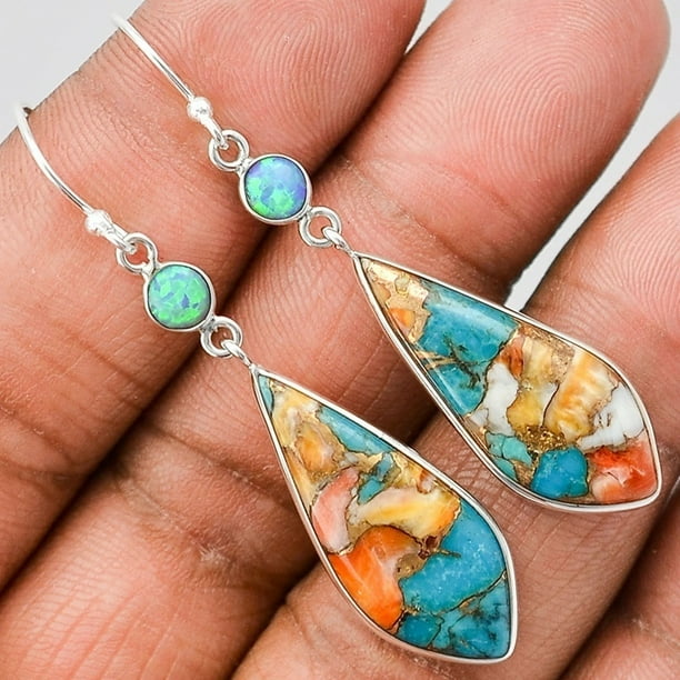 Gorgeous Women's Gemstone Turquoise & Zircon Inlaid Stud Earrings - A Stylish Accessory!