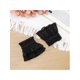 thumbnail image 5 of Guantes sin dedos de encaje para mujer INSPIRE CHIC, longitud de muñeca, elegantes guantes florales con volantes blancos para bodas, guantes de fiesta nupcial Negro (Con elasticidad), 5 of 6