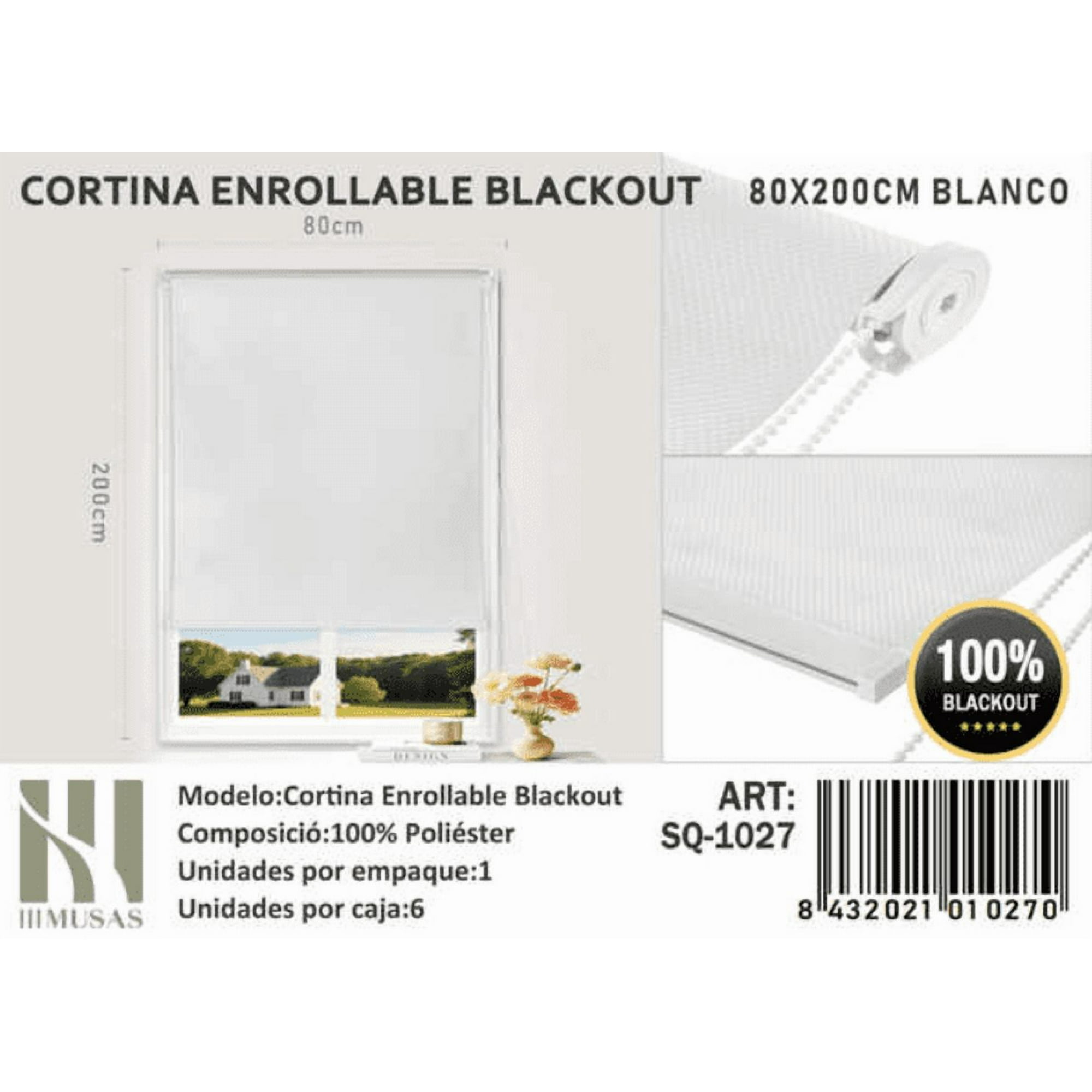 Mundo Shopping - Cortina Roller Blackout 80x200cm Blanco 1027