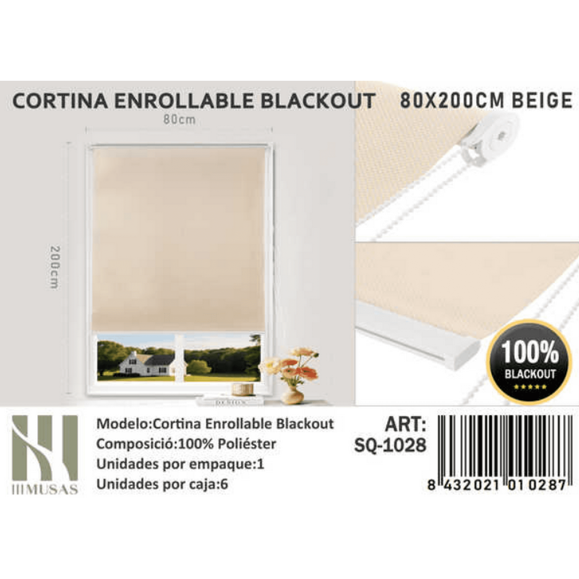 Tecnocasa - Cortina Roller Blackout 80x200cm Beige-1028