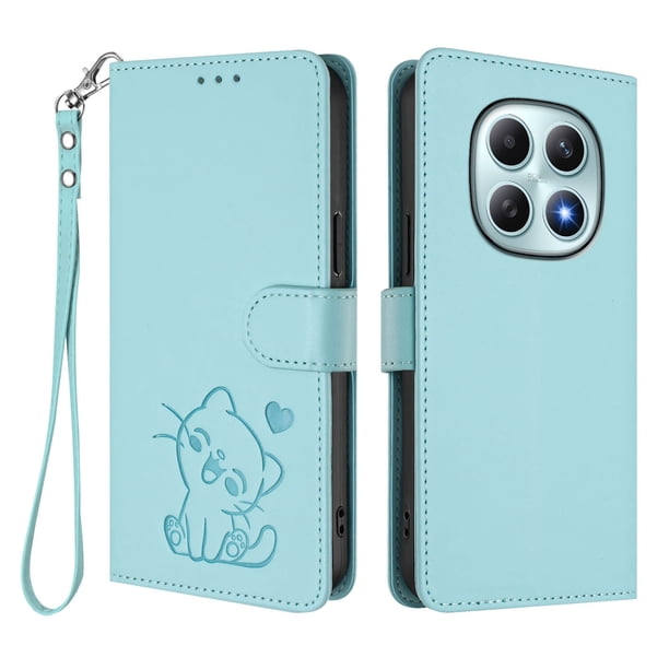 Funda de Gato tipo Libro para Xiaomi Redmi Note 15 4G/5G, Verde Claro