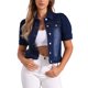 thumbnail image 1 of INSPIRE CHIC Chaqueta de Mezclilla para Mujer de Regreso a Clases con Mangas Cortas Abullonadas y Cuello Vuelto Chaqueta de Jean Negro Azul S, 1 of 6