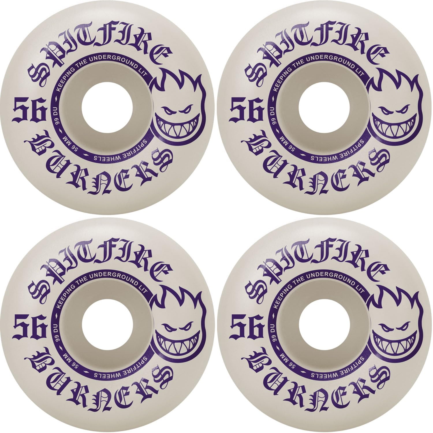 Ruedas De Skate Spitfire Burners 56 Mm 99 A, Color Blanco Y Morado