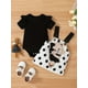 thumbnail image 3 of Cute & Stylish Baby Girls Outfit - Flutter Sleeve Onesie Romper & Polka Dot Bear Embroidery Suspender Dress Set, 3 of 5