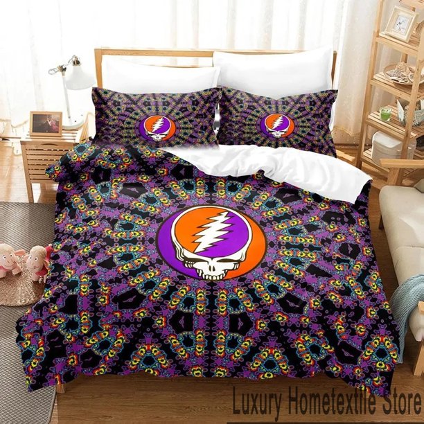 v554 Bed Sheets Fashion Skull Grateful Dead Bedding Set Boys Girls Twin Queen King Size Duvet Cover Pillowcase Bed boys Adult Bedroom 3-Piece Bedding Set (1 Duvet Cover + 2 Pillow Shams) Bed Sheets ju