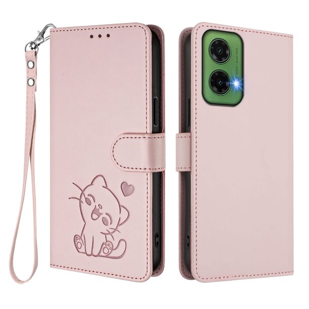 Motorola MOTO G35 5G Funda Billetera con Estampado de Gato, Rosa
