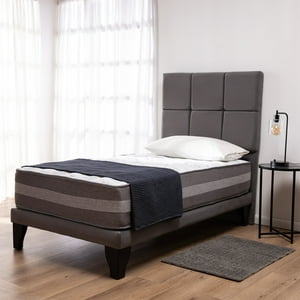Colbox - Cama Europea Valencia P + Respaldo Atenas 1.5 Pl Felpa Gris Medio