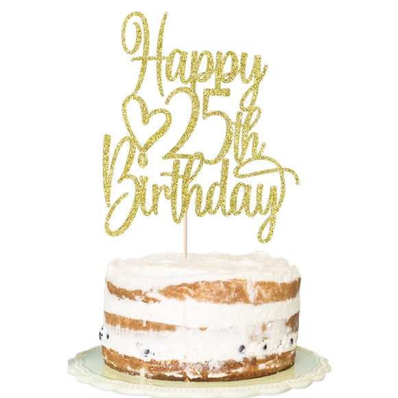 Cake Topper Feliz 25 º Cumpleaños Dorado Con Brillo