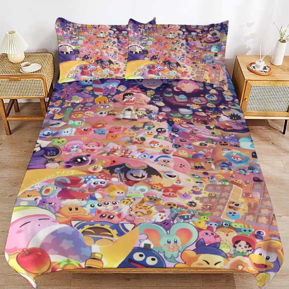 Kirb-y Kir-by Kirb-y Kir-by Bedding Set Sheet Set for Kids Adults,All Season Lightweight