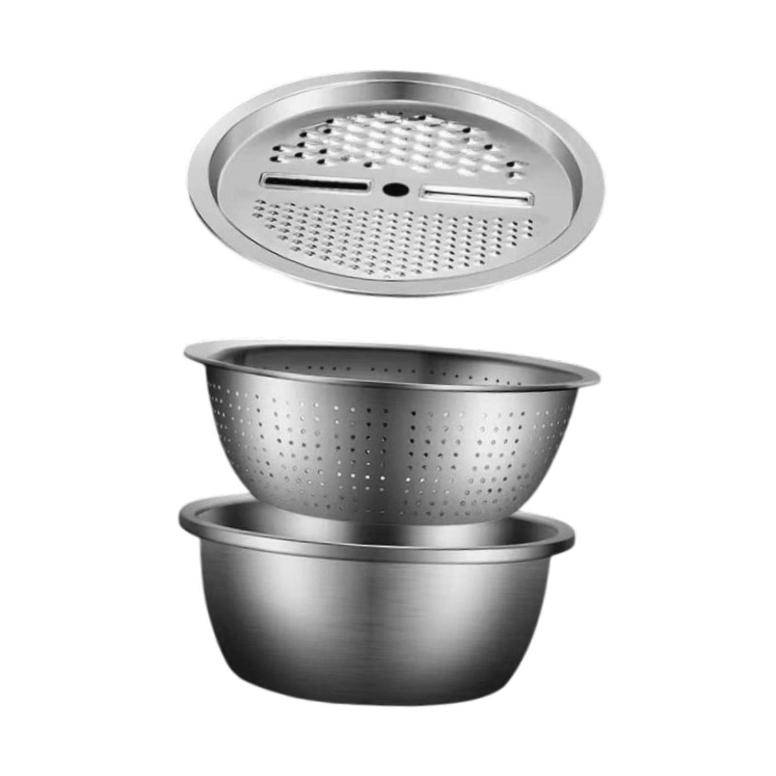 Magideal - Washbasin De Acero Inoxidable Multifuncional, Cesta De Drenaje, Rallador De Jengibre, Cortador De Vegetales, Rallador, Colador, Cesta De Drenaje De Aj 28 Cm