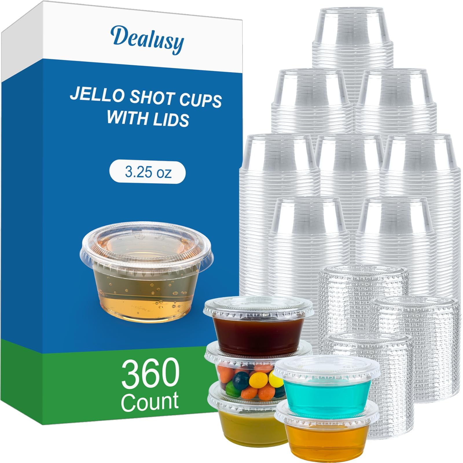 Juego De Vasos Jello Shot Cups Dealusy 360 De 100 Ml Con Tapa, Aptos Para Alimentos