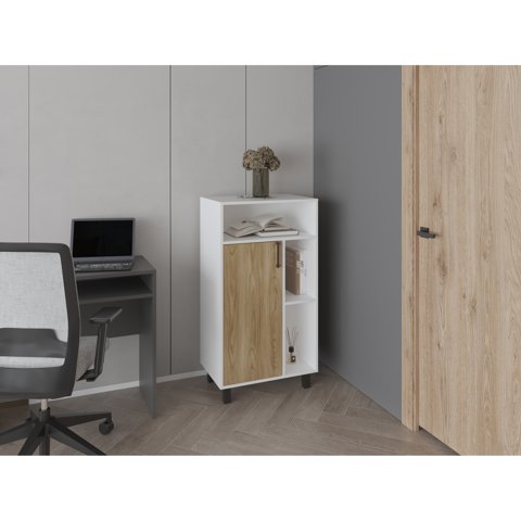 Tuhome - Biblioteca Baja 1 Puerta Bryce 111,5X60X39,9 Cm Blanco Y Fresno