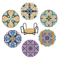 Papaya Project - Posavasos Pintura Con Diamante - Azulejos Redondos Azul