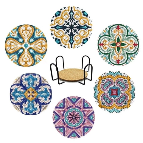 Papaya Project - Posavasos Pintura Con Diamante - Azulejos Redondos Azul