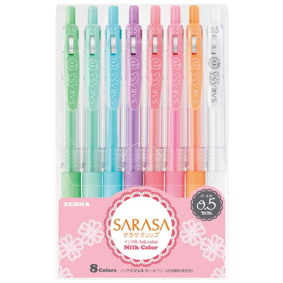 Set de 8 bolígrafos Zebra Sarasa Clip 0.5 mm colores pastel