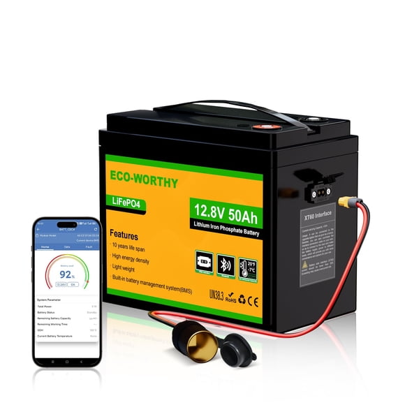 Batería de litio LiFePO4, respetuosa con el medio ambiente, 12 V, 50 Ah, con Bluetooth 5.0