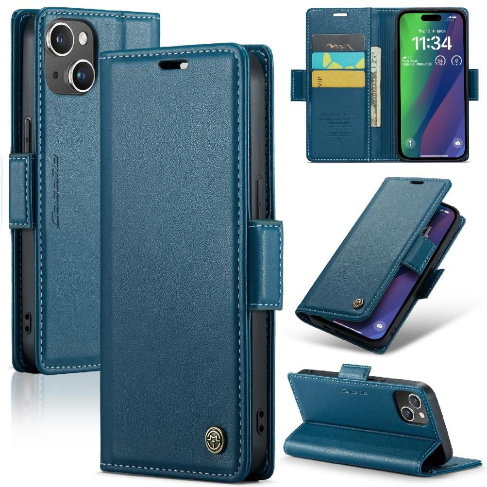 Caseme Tipo Cartera Iphone 15 Con Cierre Magnético, Rfid, Tarjetero, Soporte, Carga Inalámbrica