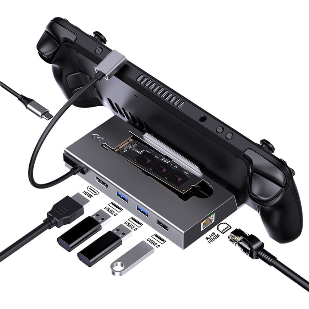 Genérico - Estación De Acoplamiento Usb-c Compatible Con Steam Deck Y Nintendo Switch - Hdmi 4k@60hz, Gigabit Ethernet, 3 Puertos Usb 3.0, Carcasa Para Ssd M.2-gris