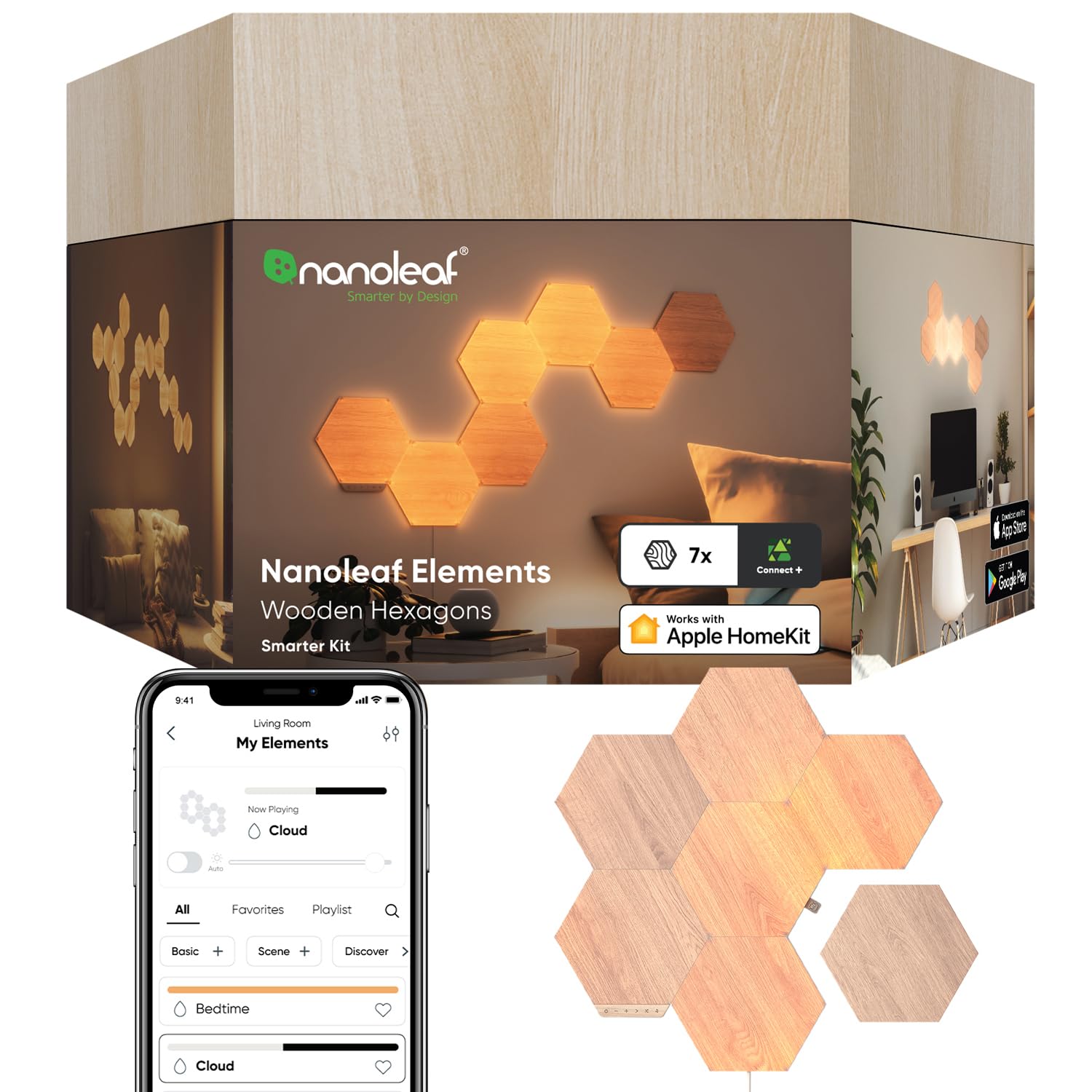 Lámparas De Pared Inteligentes Nanoleaf Elements Wood Look 7 Pk