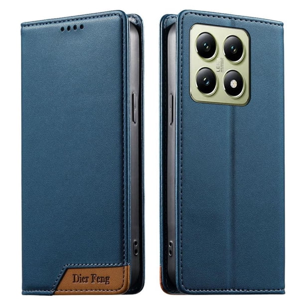 Funda Tipo Cartera de Cuero Sintético para XIAOMI 14T Bloqueo RFID, con Ranuras para Tarjetas y Bolsillo para Efectivo, Cierre Magnético Fuerte Azul