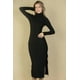thumbnail image 1 of Vestido de Cuello Alto Peludo de Punto Suéter con Abertura en el Muslo, 1 of 5