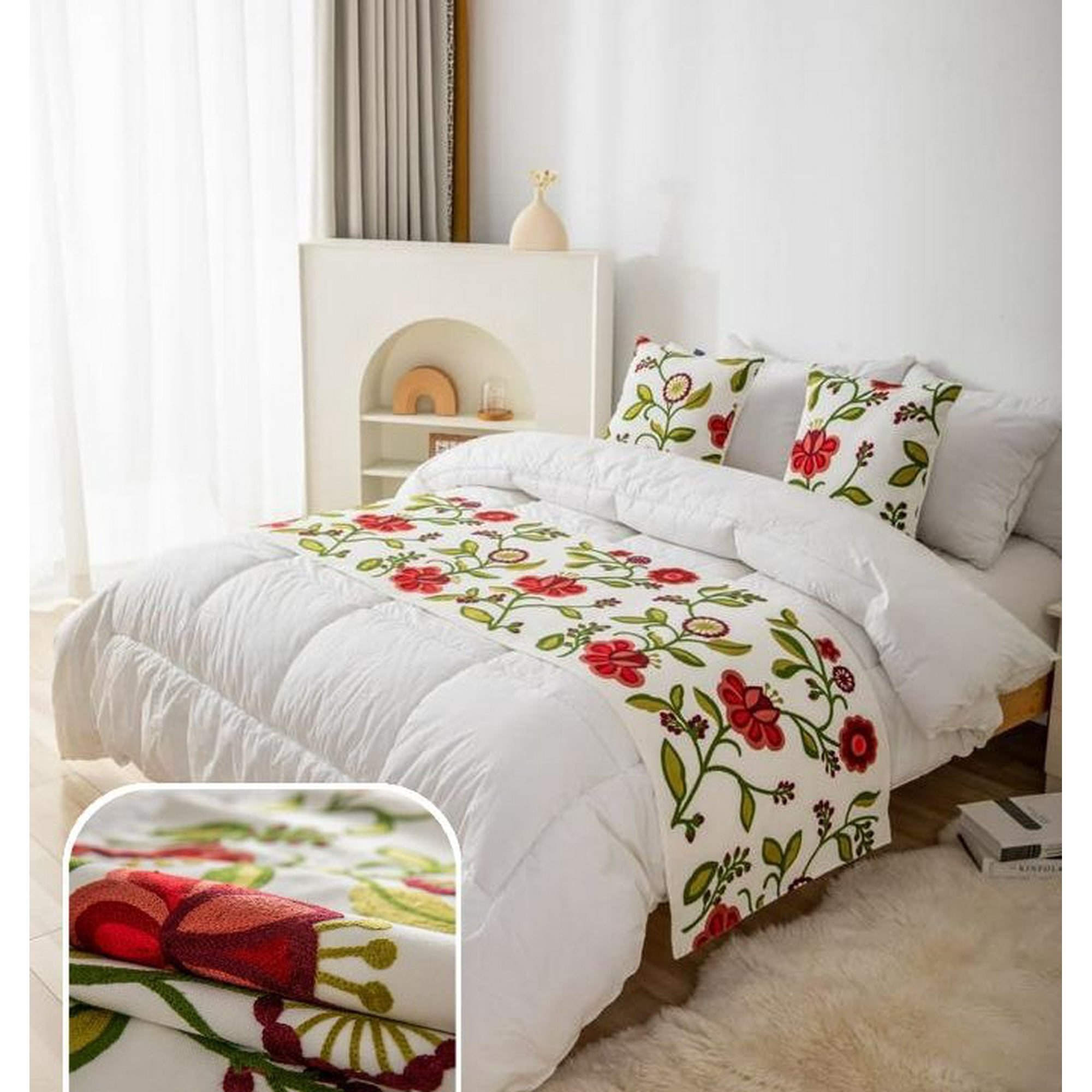 Todo Hogar Santiago De Chile - Piecera Bordada Diseño De Flor Roja