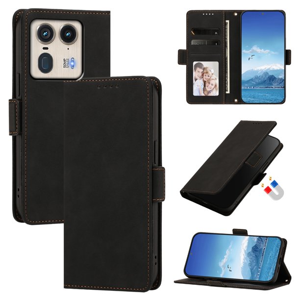 Funda Billetera Delgada para Motorola Edge 50 Ultra 5G con Ranuras y Soporte Negro