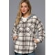 thumbnail image 1 of Saronite Chaqueta Polar con Capucha y Estampado a Cuadros, Botones Al Frente y Capucha Acogedora, Color Blanco/gris (para Mujer), 1 of 2
