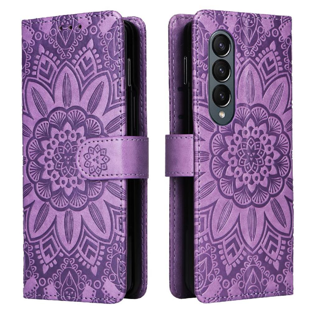 Funda Tipo Cartera Foxdock Para Samsung Galaxy Z Fold 4 , Diseño Girasol En Relieve, Cuero Pu, Cierre Magnético, Soporte Y Tarjetero