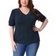 thumbnail image 1 of Agnes Orinda Blusas de Talla Grande para Mujeres Cuello en V Manga Corta Jersey Tejido Casual 4X Azul Marino, 1 of 6