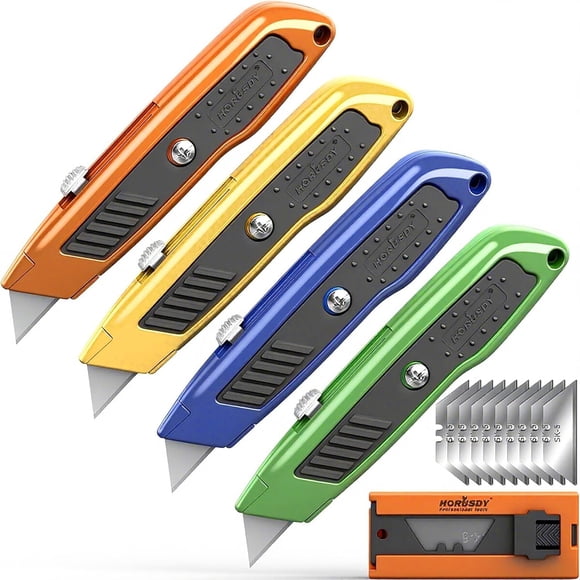 HORUSDY 4Pack Box Cutter Utility Knife, Heavy Duty Aluminum